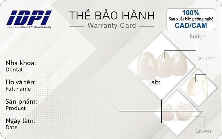 Thẻ bảo hành IDPI - mặt trước